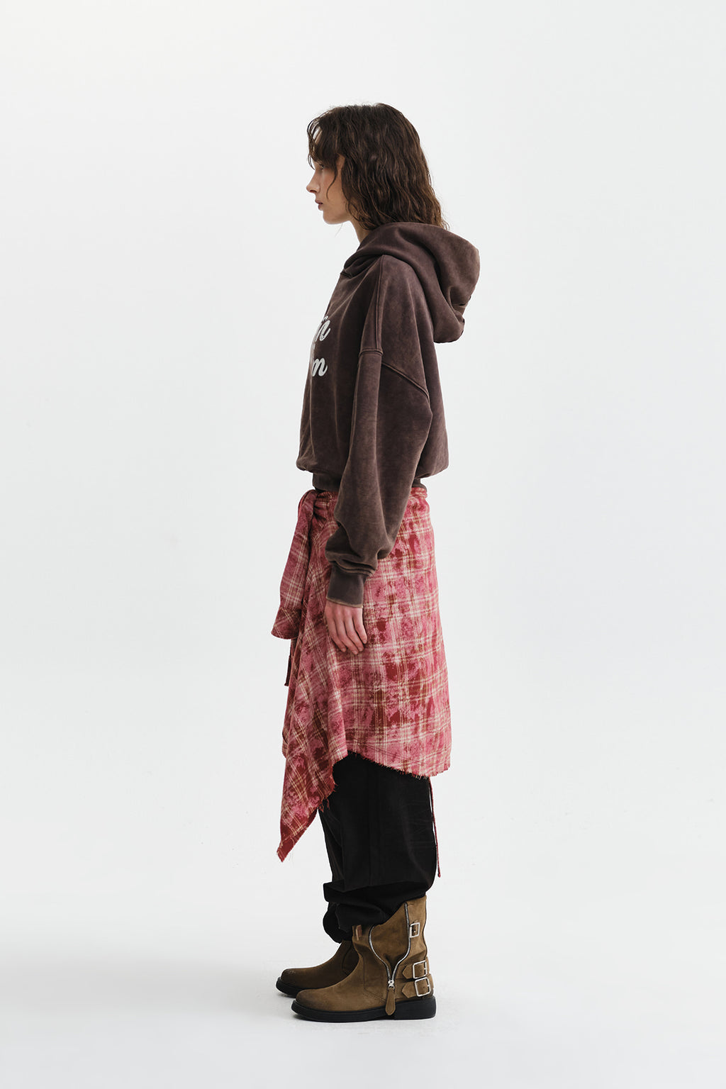 Matin Kim - Washed Calligraphy Logo Hoody Top (Brown) product image 7 | TRAB K-Fashion Australia