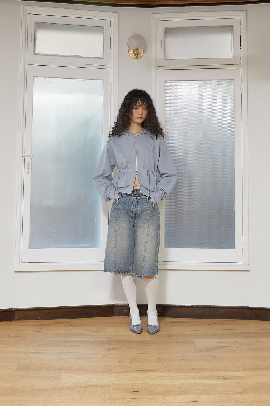 Matin Kim - Volume Pocket Crop Hoody Zip Up (Light Blue) product image 10 | TRAB K-Fashion Australia