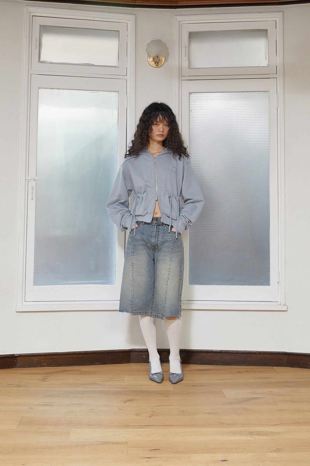 Matin Kim - Volume Pocket Crop Hoody Zip Up (Light Blue) product image 10 | TRAB K-Fashion Australia