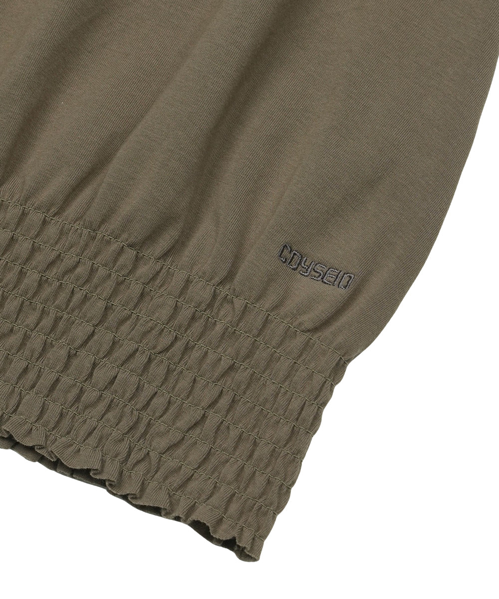Coyseio - Ruffle V-Neck Smocked T-Shirt (Olive) product image 15 | TRAB K-Fashion Australia