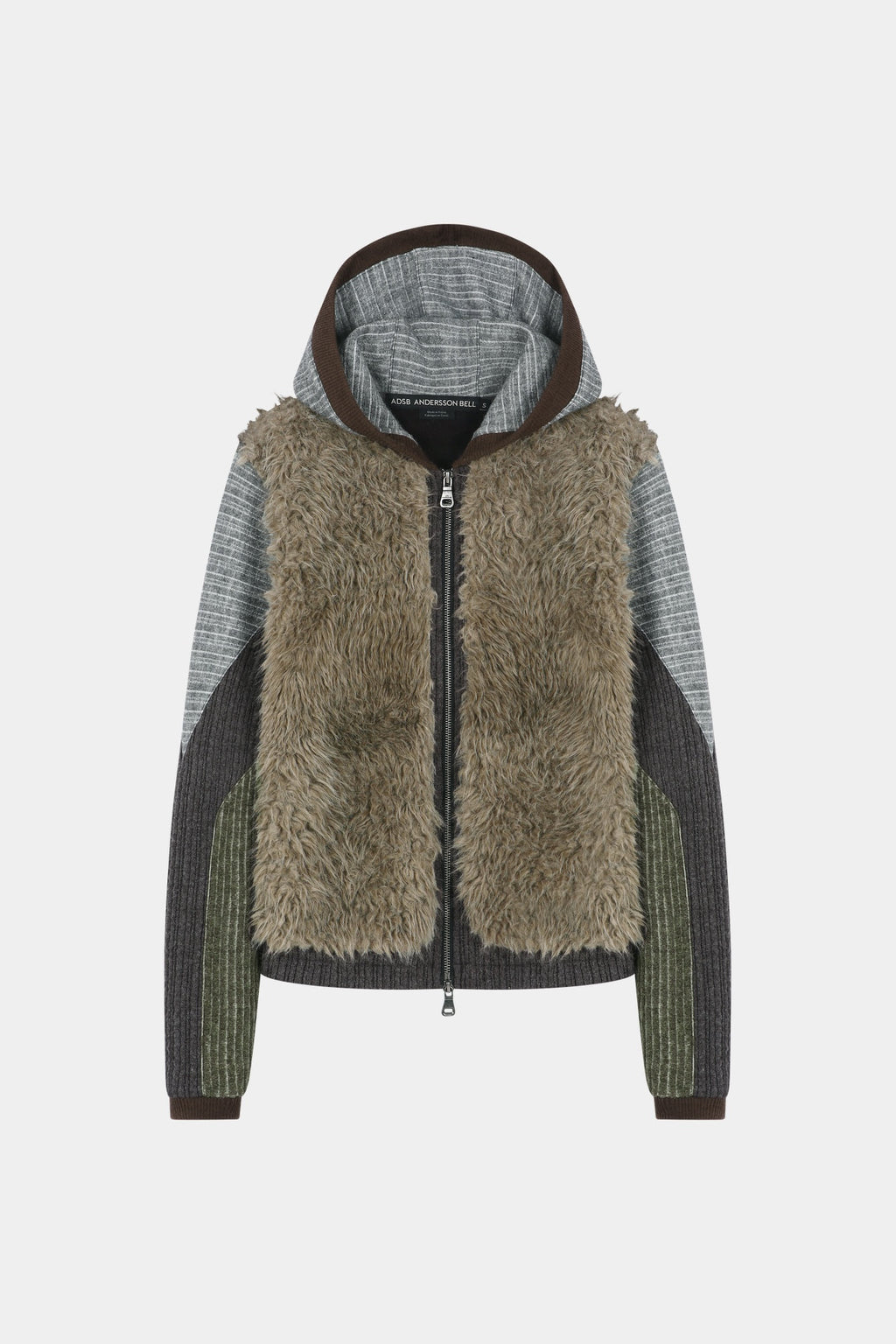 Andersson Bell - Fur Color-Blocked Hooded Zip-Up (Charcoal/Khaki) product image 6 | TRAB K-Fashion Australia
