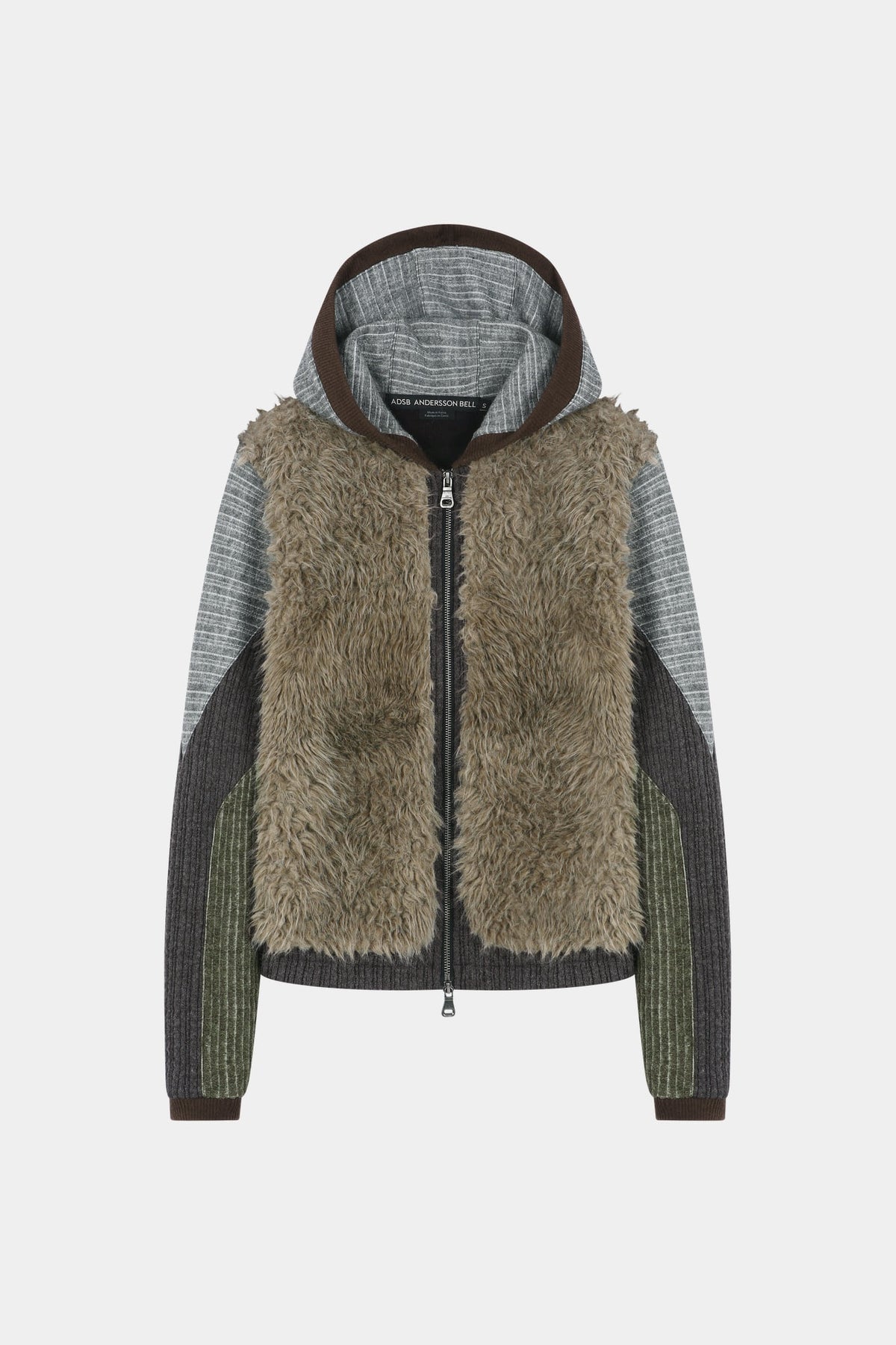 Andersson Bell - Fur Color-Blocked Hooded Zip-Up (Charcoal/Khaki) product image 6 | TRAB K-Fashion Australia