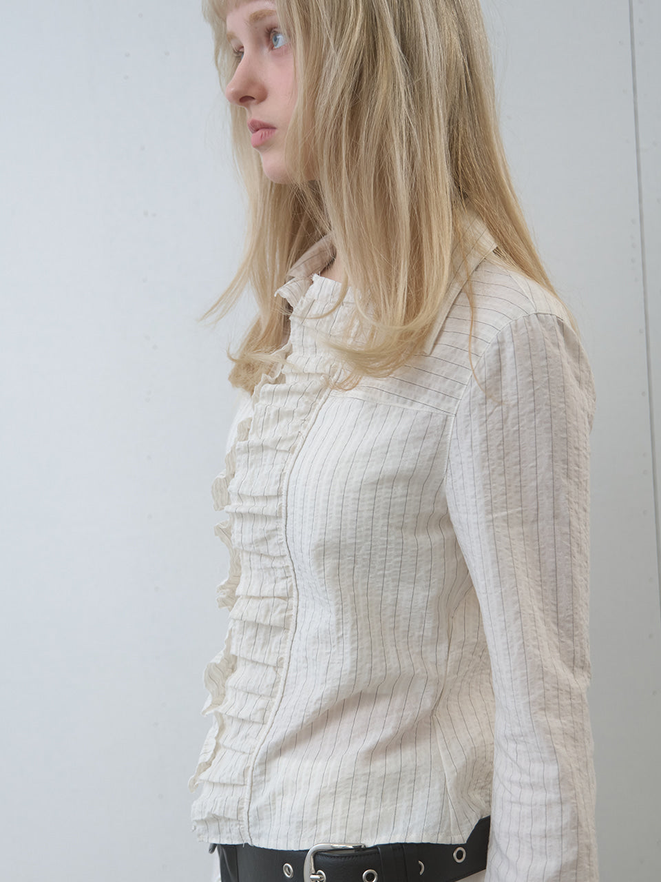Kijun - Ruffle Detail Shirt (Light Beige) product image 4 | TRAB K-Fashion Australia