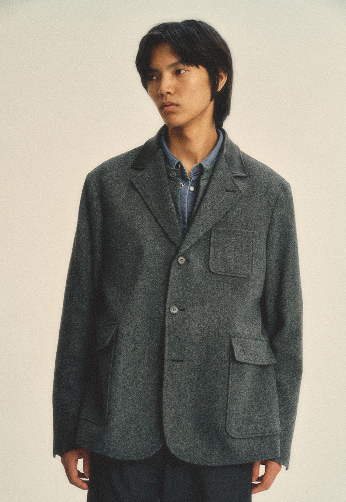 Art if acts - Leather Collar Wool Blazer_Japanese Fabric (Charcoal) product image 7 | TRAB K-Fashion Australia