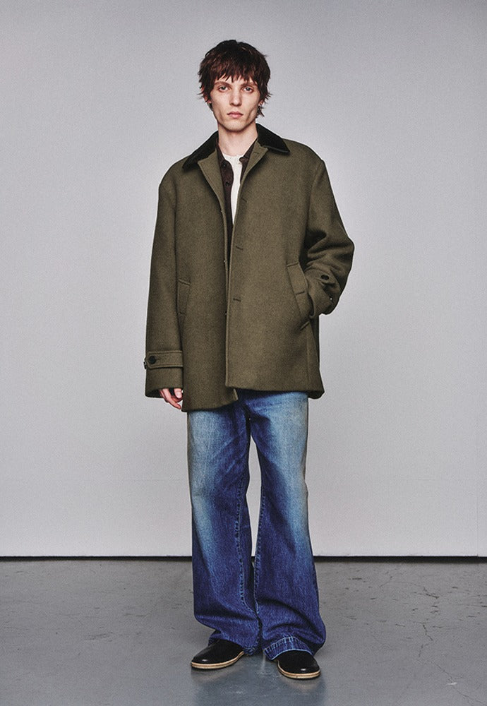 Art if acts - Leather Collar Casentino Half Coat (Moss Grey) product image 1 | TRAB K-Fashion Australia