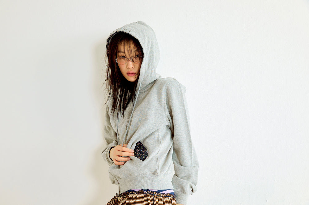 Coyseio - Flower Point Zip-Up Hoodie (Melange Grey) product image 5 | TRAB K-Fashion Australia