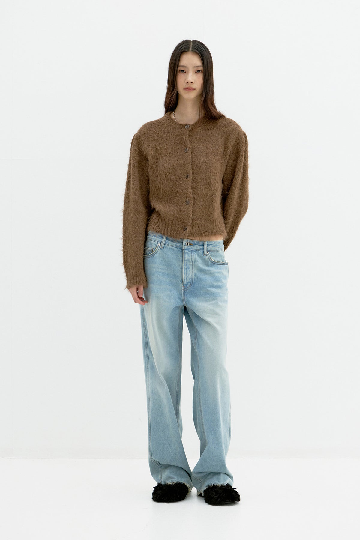 Coor - Fuzzy Cropped Cardigan (Brown) product image 2 | TRAB K-Fashion Australia