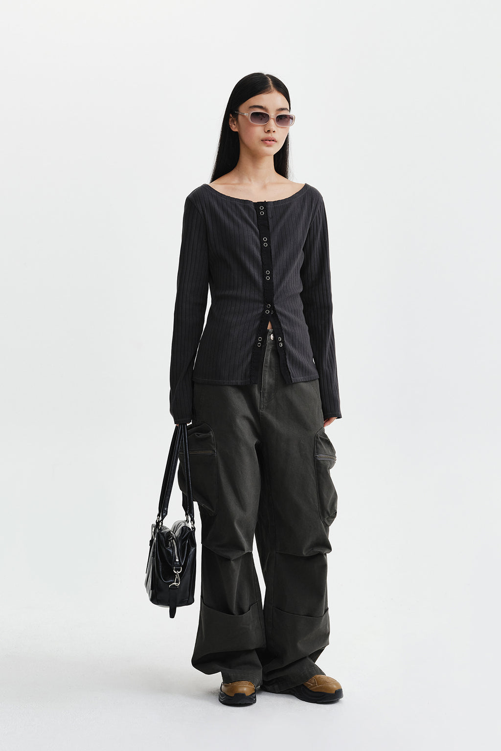 Matin Kim - Vintage Washed Ribbed Snap Top (Black) product image 10 | TRAB K-Fashion Australia