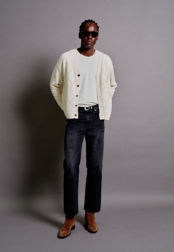 Tonywack - Slashed Argyle Cashmere Cardigan (Ecru) product image 3 | TRAB K-Fashion Australia