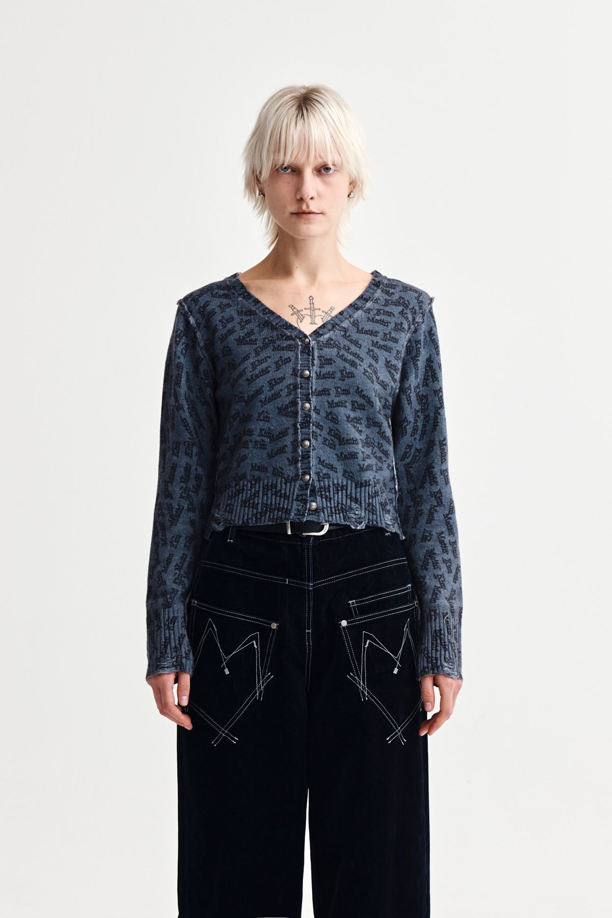 Matin Kim - All Over Logo Crop Cardigan (Navy) product image 10 | TRAB K-Fashion Australia