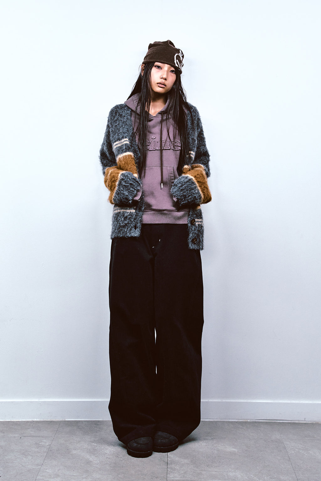 Deinet - Wool Blended Stripe Knit Cardigan (Grey) product image 5 | TRAB K-Fashion Australia