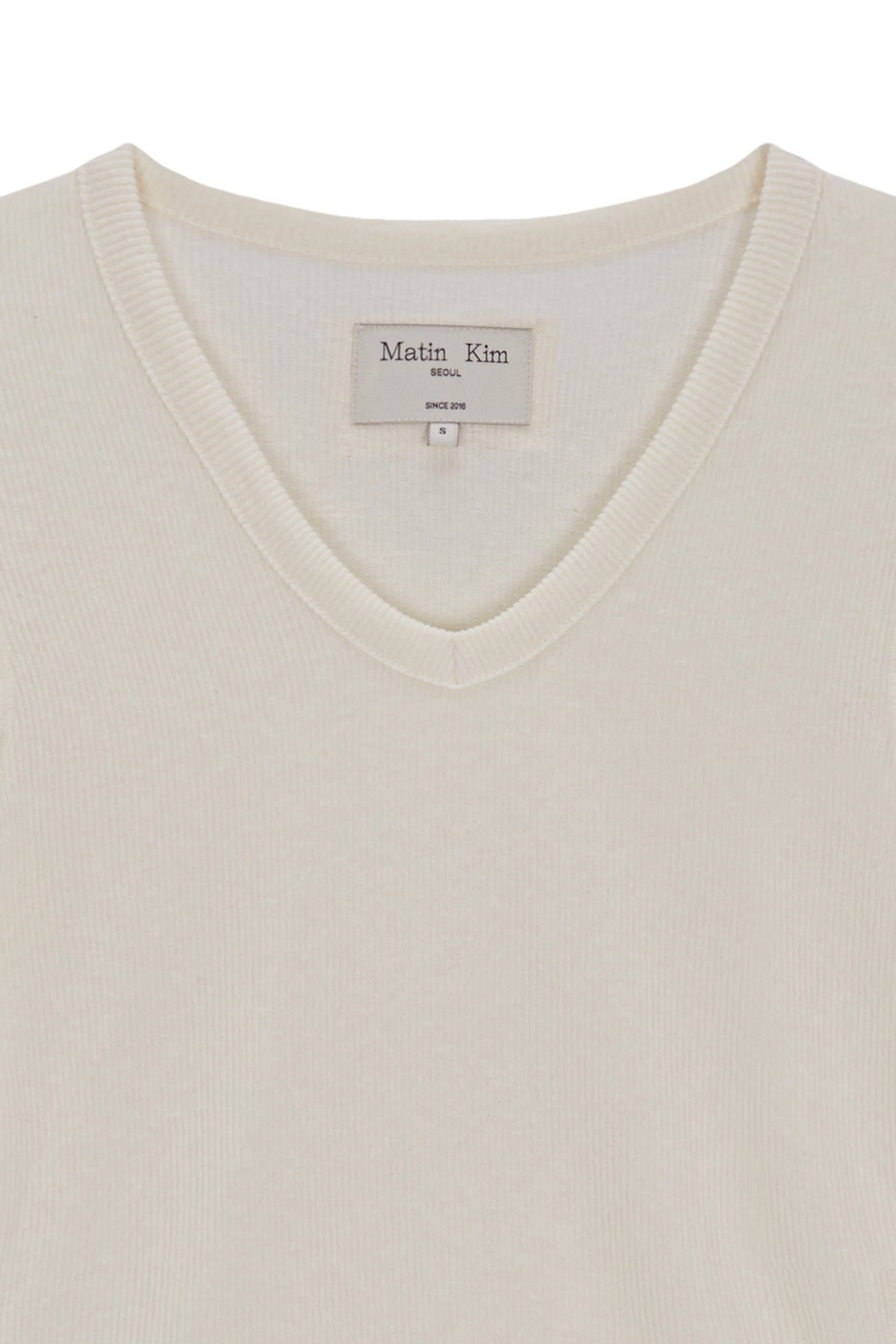 Matin Kim - Stitch V Neck Slim Long Sleeve (Ivory) product image 3 | TRAB K-Fashion Australia