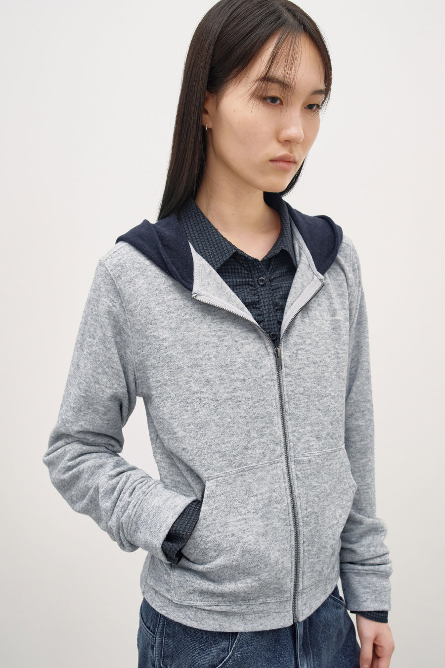Insilence - Knit-Like Hood Zip Up (Melange Grey) product image 2 | TRAB K-Fashion Australia