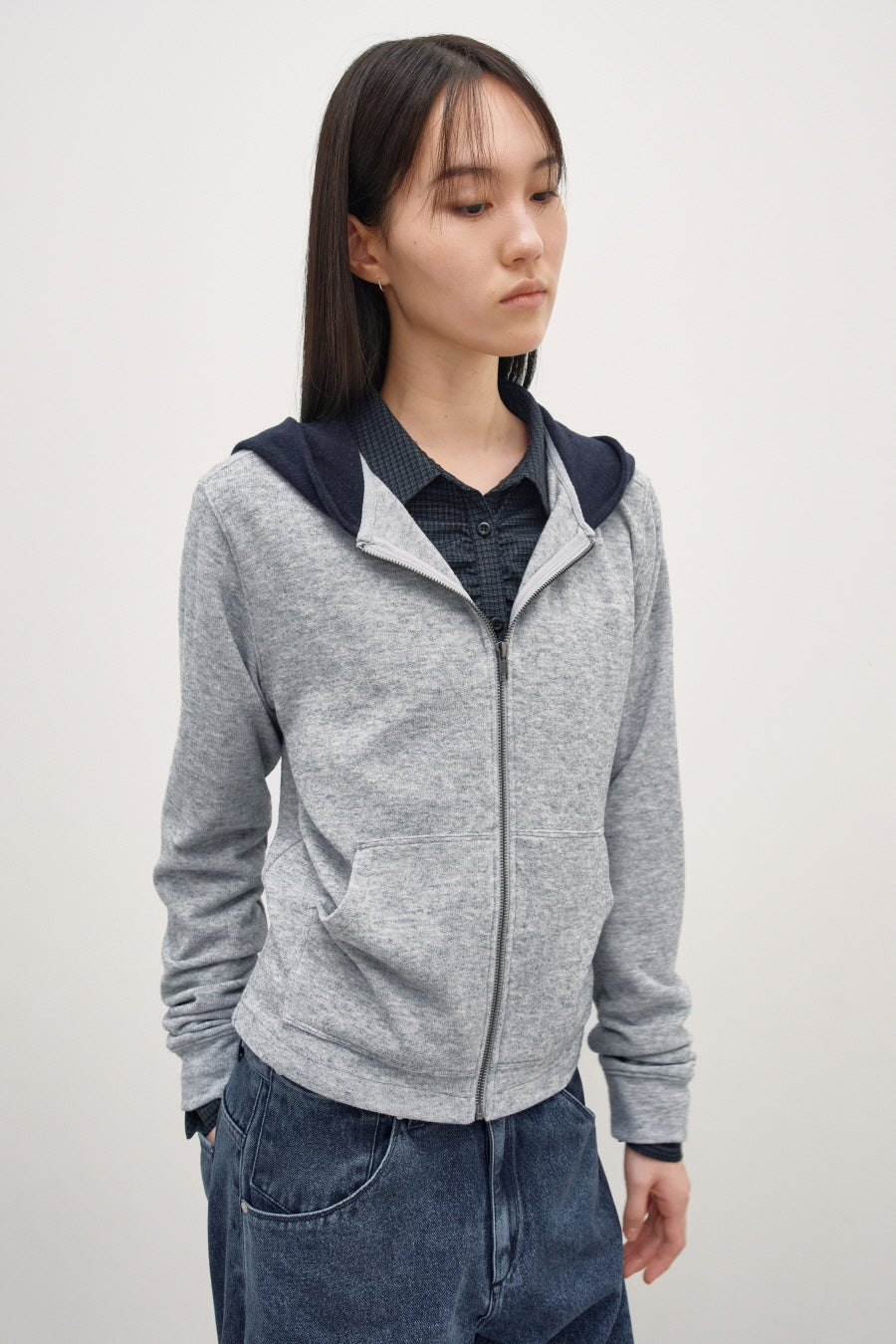 Insilence - Knit-Like Hood Zip Up (Melange Grey) product image 5 | TRAB K-Fashion Australia