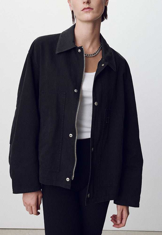 Tonywack - Leather Collar Garment-Washed Chore Jacket (Faded Black) product image 1 | TRAB K-Fashion Australia