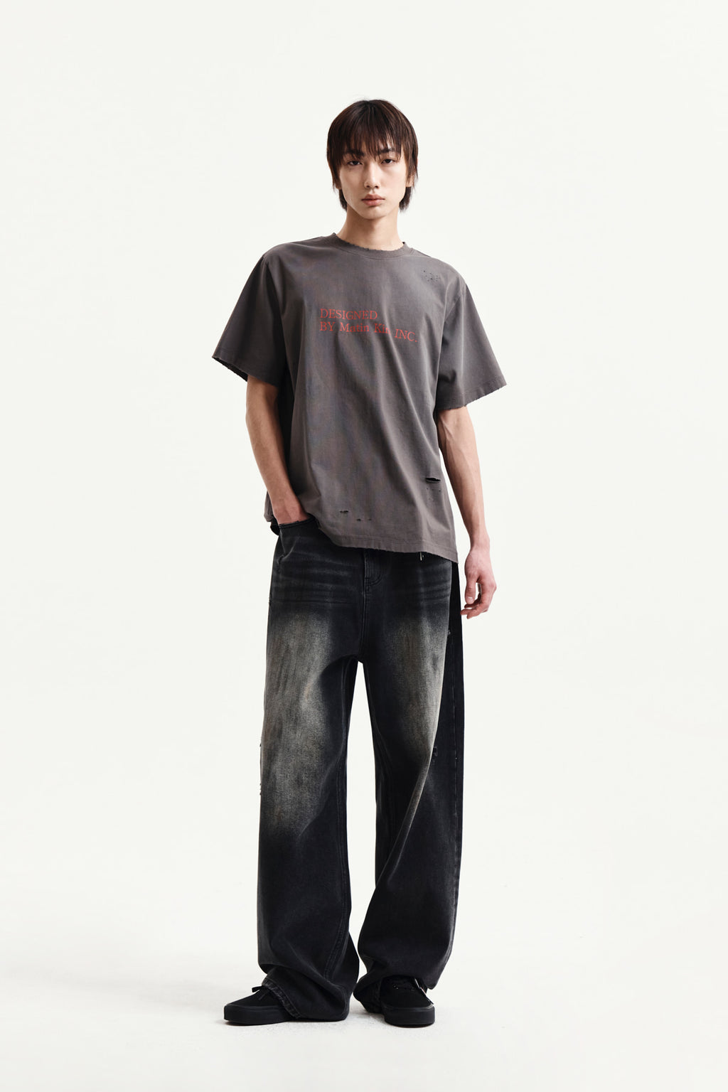 Matin Kim - Spray Washed Lettering Damaged Top (Charcoal) product image 13 | TRAB K-Fashion Australia