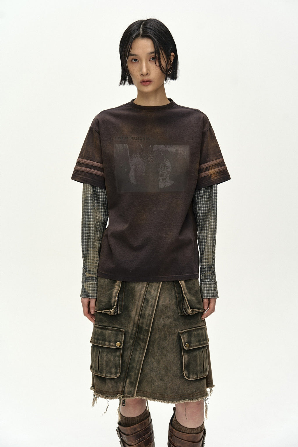 Andersson Bell - Layered Sleeve Graphic T-Shirt (Faded Black) product image 1 | TRAB K-Fashion Australia