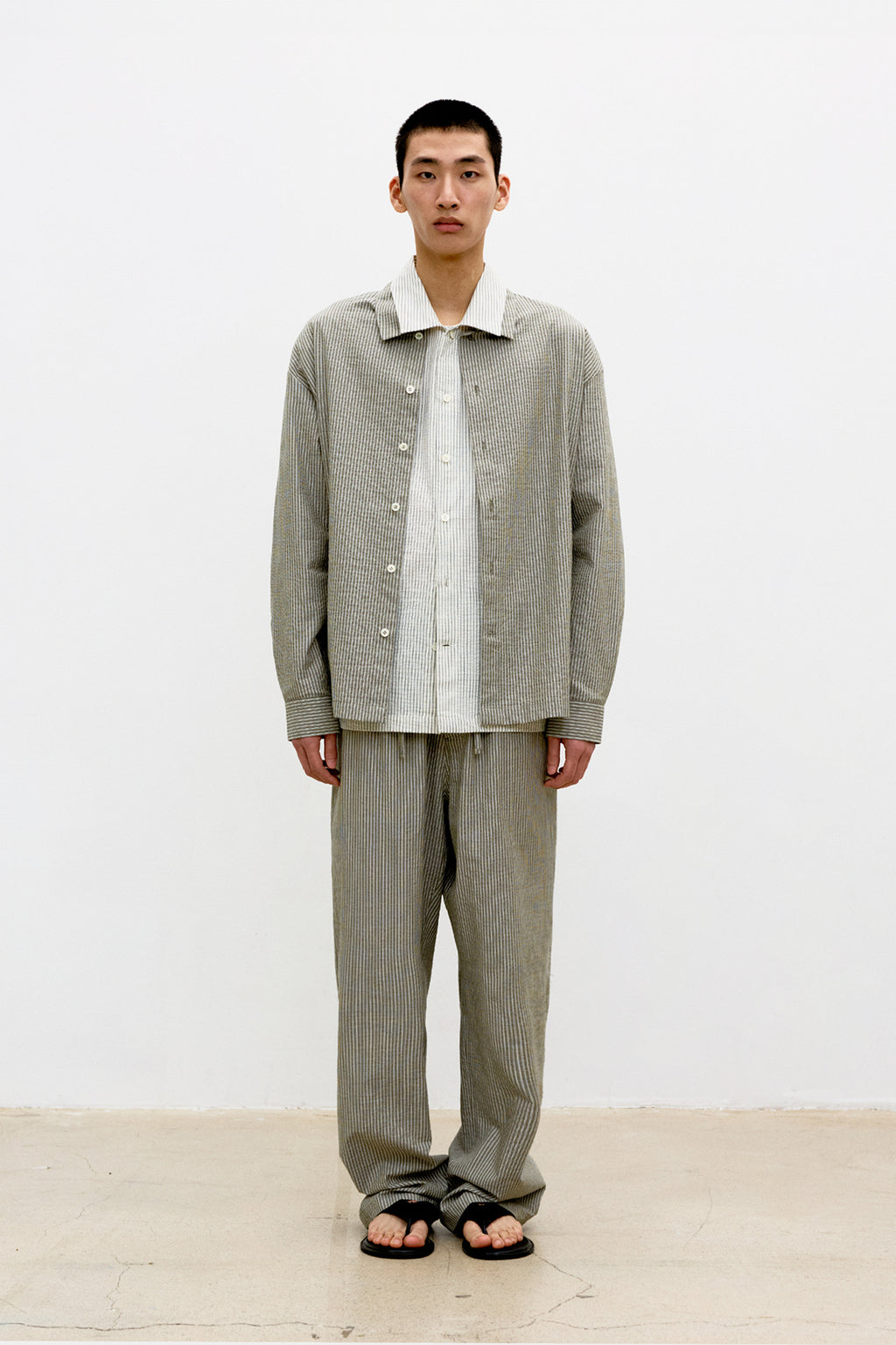 Coor - Stripe Cotton Lounge Shirt (Khaki) product image 2 | TRAB K-Fashion Australia