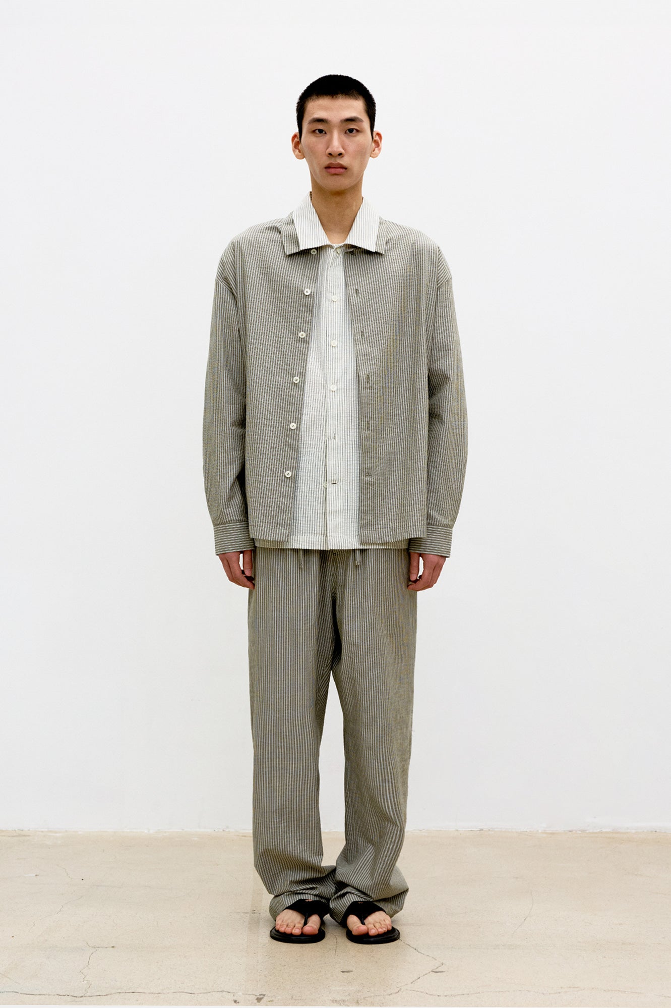 Coor - Stripe Cotton Lounge Shirt (Khaki) product image 2 | TRAB K-Fashion Australia