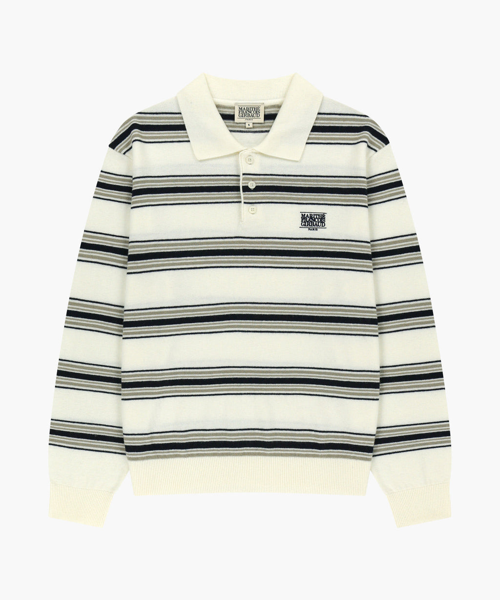 Marithe & Francois Girbaud - Small Classic Logo Multi Stripe Polo Knit (Ivory) product image 5 | TRAB K-Fashion Australia