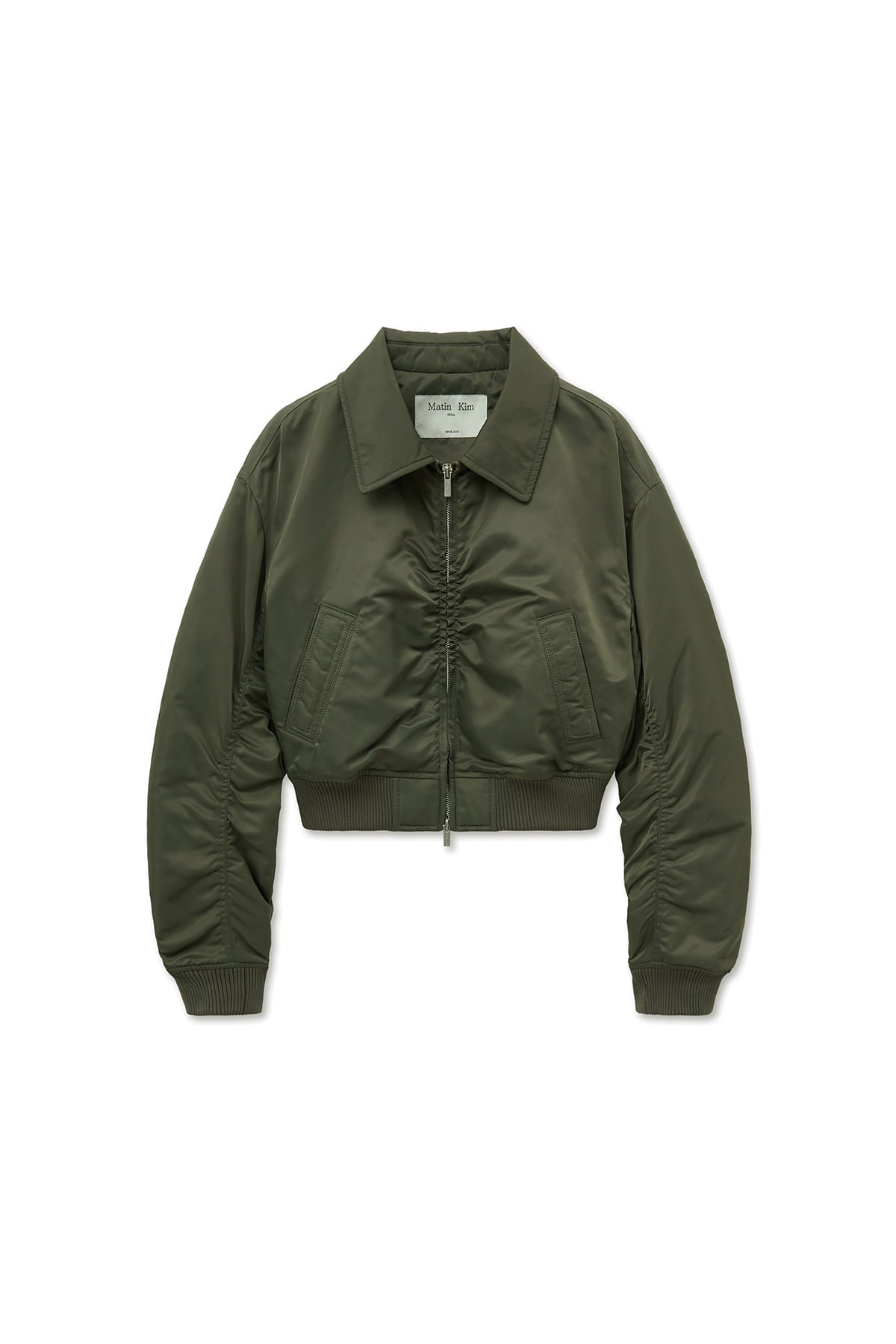 Matin Kim - Applique Logo Shirring Bomber Jumper (Khaki) product image 2 | TRAB K-Fashion Australia