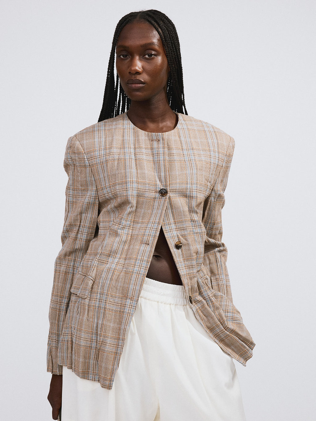 Recto - Crinkle Vintage Check Jacket (Camel) product image 1 | TRAB K-Fashion Australia
