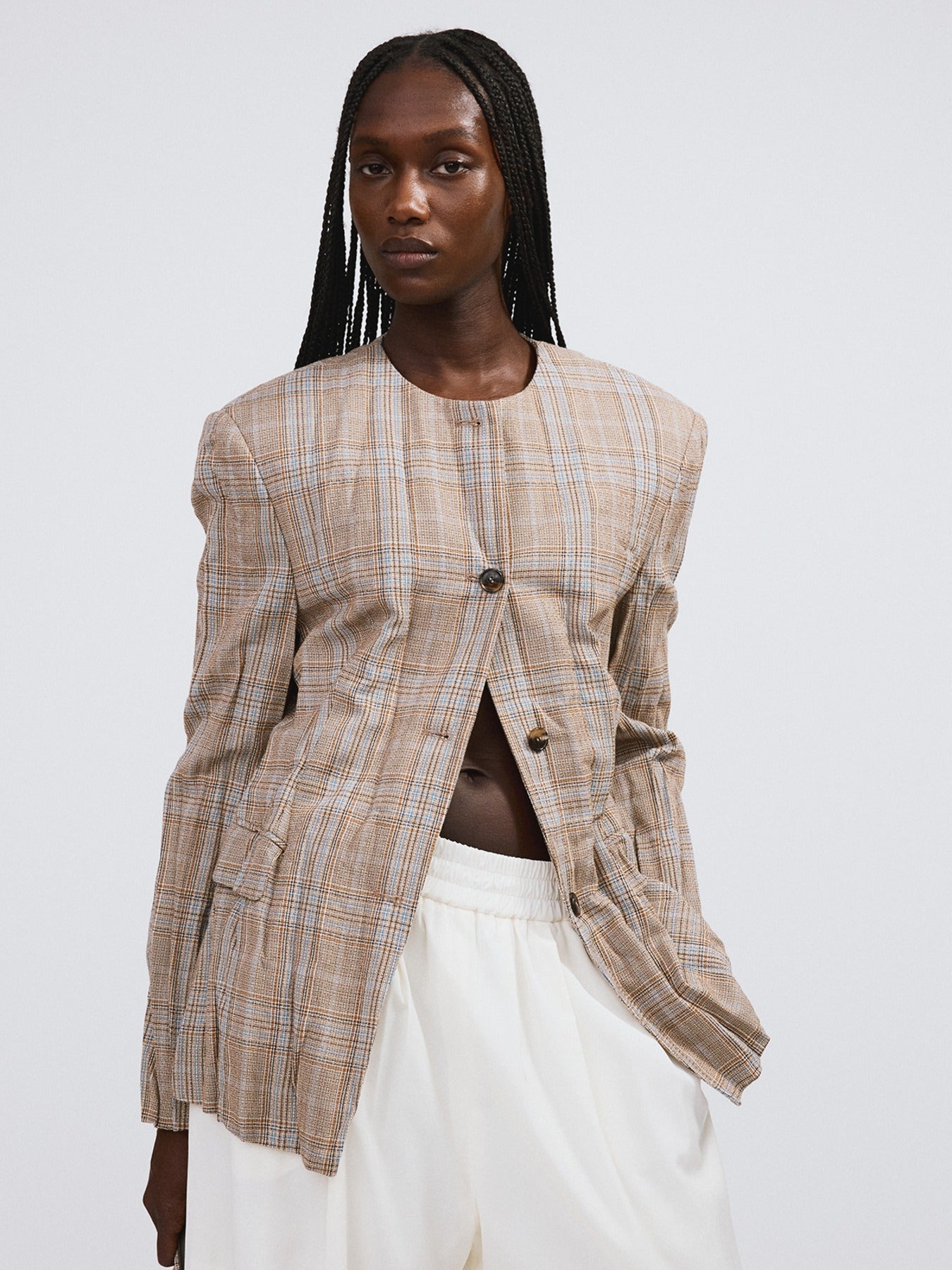 Recto - Crinkle Vintage Check Jacket (Camel) product image 1 | TRAB K-Fashion Australia