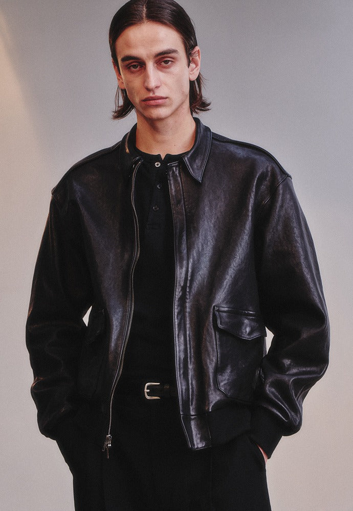 Art if acts - Washed Lambskin Leather A2 Jacket (Black) product image 1 | TRAB K-Fashion Australia
