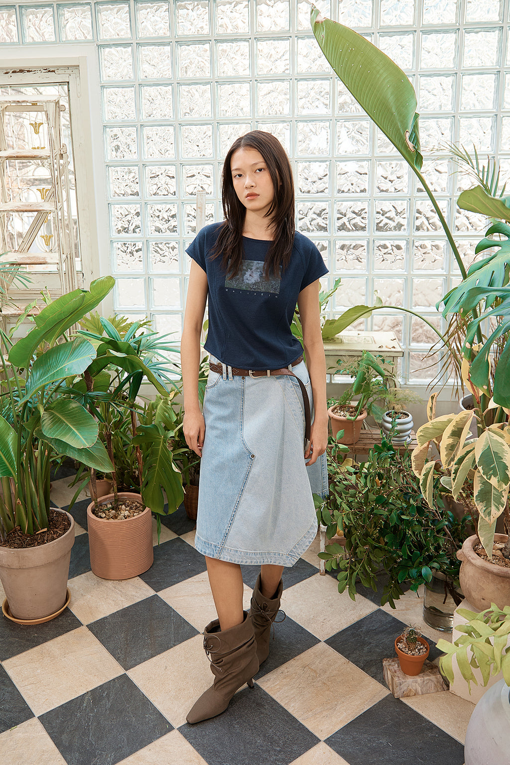 Matin Kim - Denim Mixed Flare Skirt (Light Blue) product image 13 | TRAB K-Fashion Australia