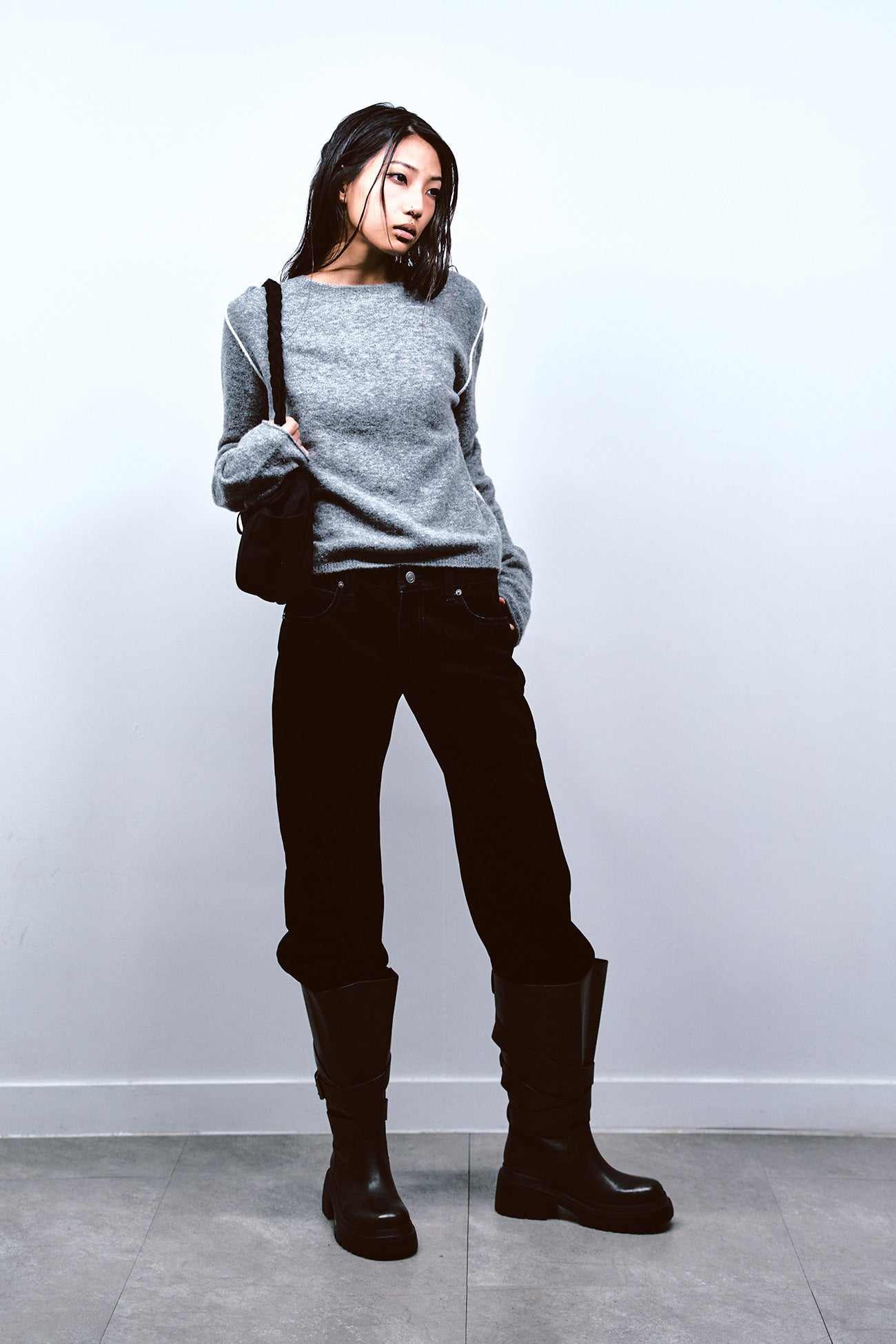 Deinet - Velvet Washed Boot Cut Denim Pants (Black) product image 5 | TRAB K-Fashion Australia