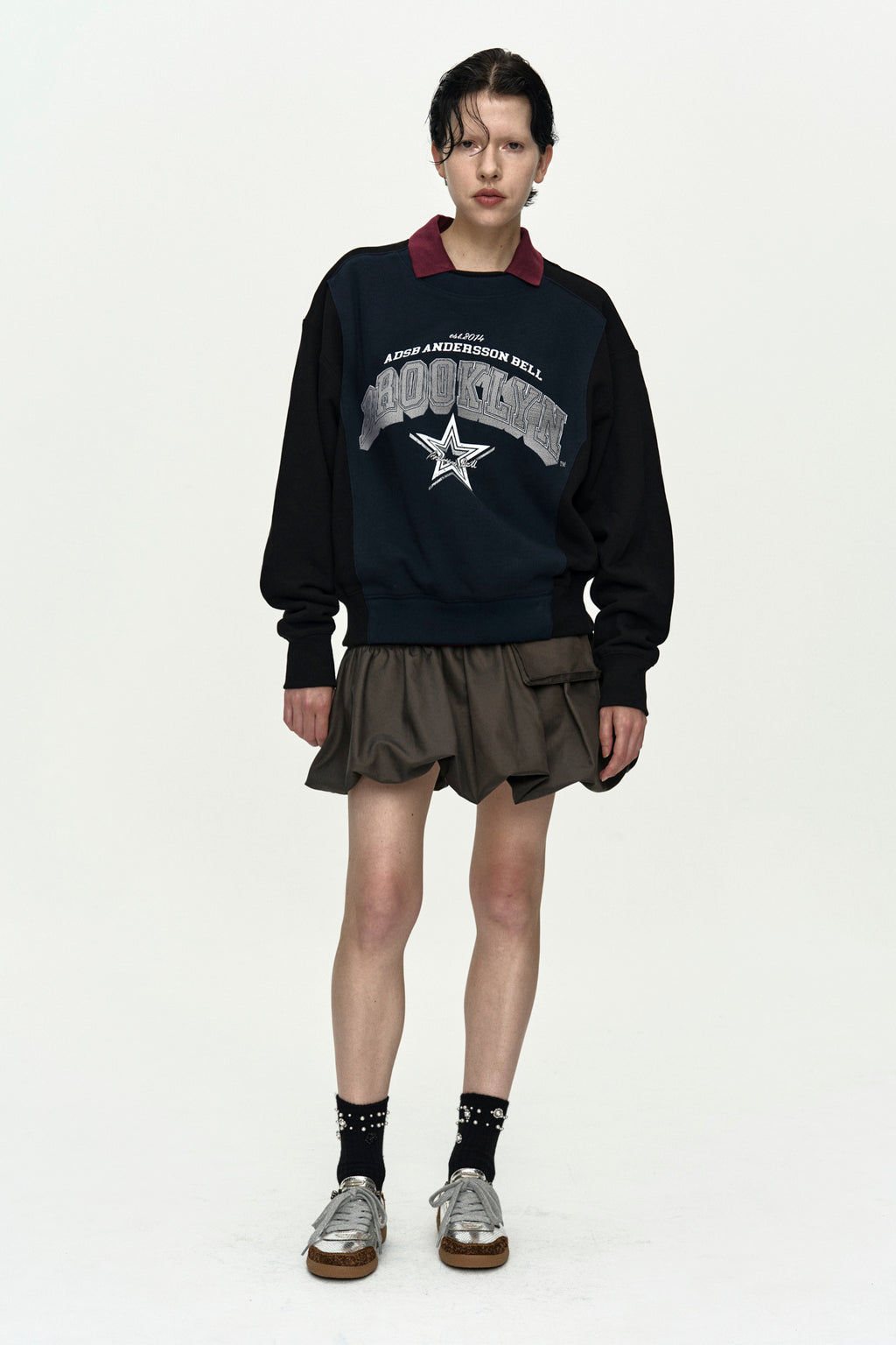 Andersson Bell - Unisex Arch Logo Layered Sweatshirt (Black/Navy) product image 9 | TRAB K-Fashion Australia
