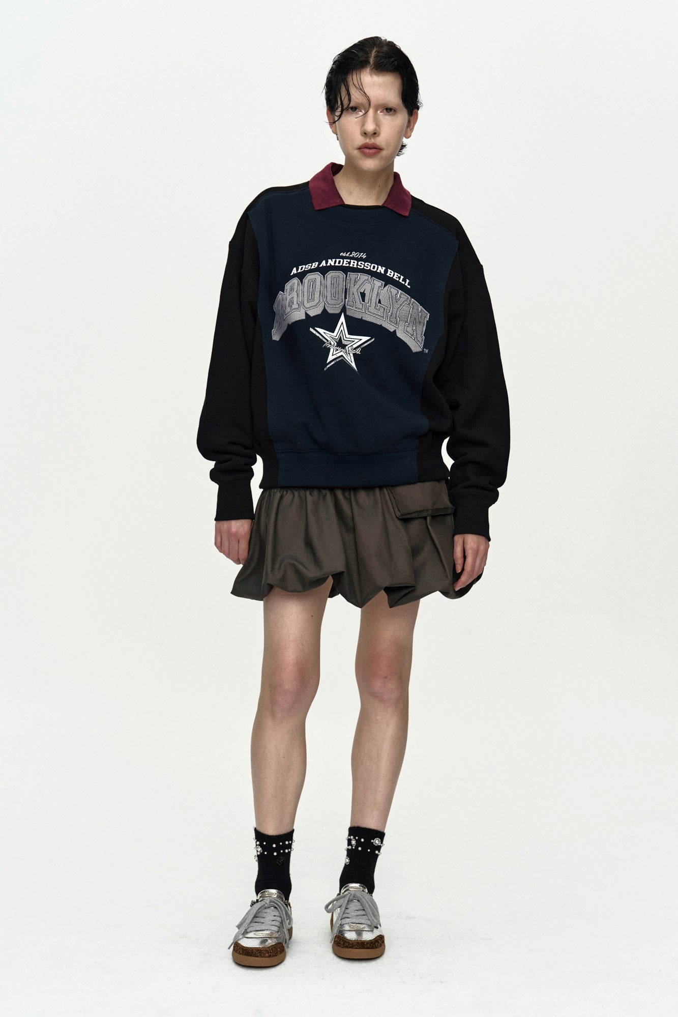 Andersson Bell - Unisex Arch Logo Layered Sweatshirt (Black/Navy) product image 9 | TRAB K-Fashion Australia