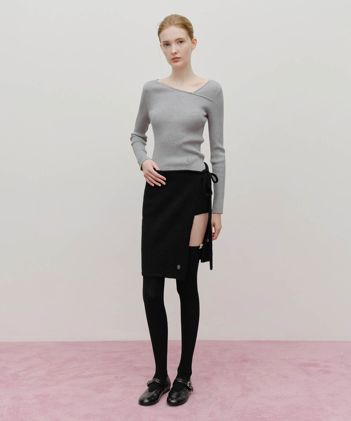 Marithe & Francois Girbaud - Circle Logo Neck Point Knit (Heather Gray) product image 5 | TRAB K-Fashion Australia
