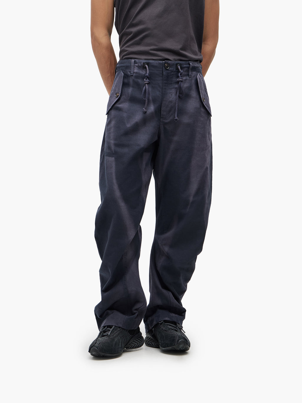 Jiyong Kim - Sun-Bleached Twisted Trousers (Navy) product image 3 | TRAB K-Fashion Australia
