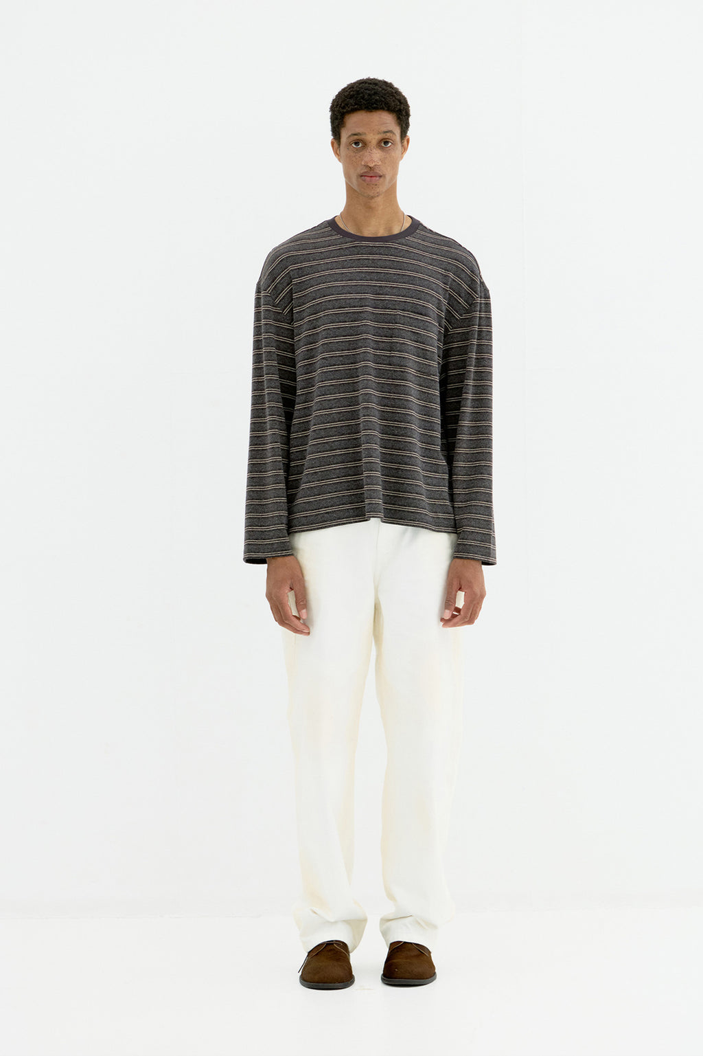 Coor - Soft Brushed Multi Pin Stripe T-Shirt (Charcoal) product image 2 | TRAB K-Fashion Australia