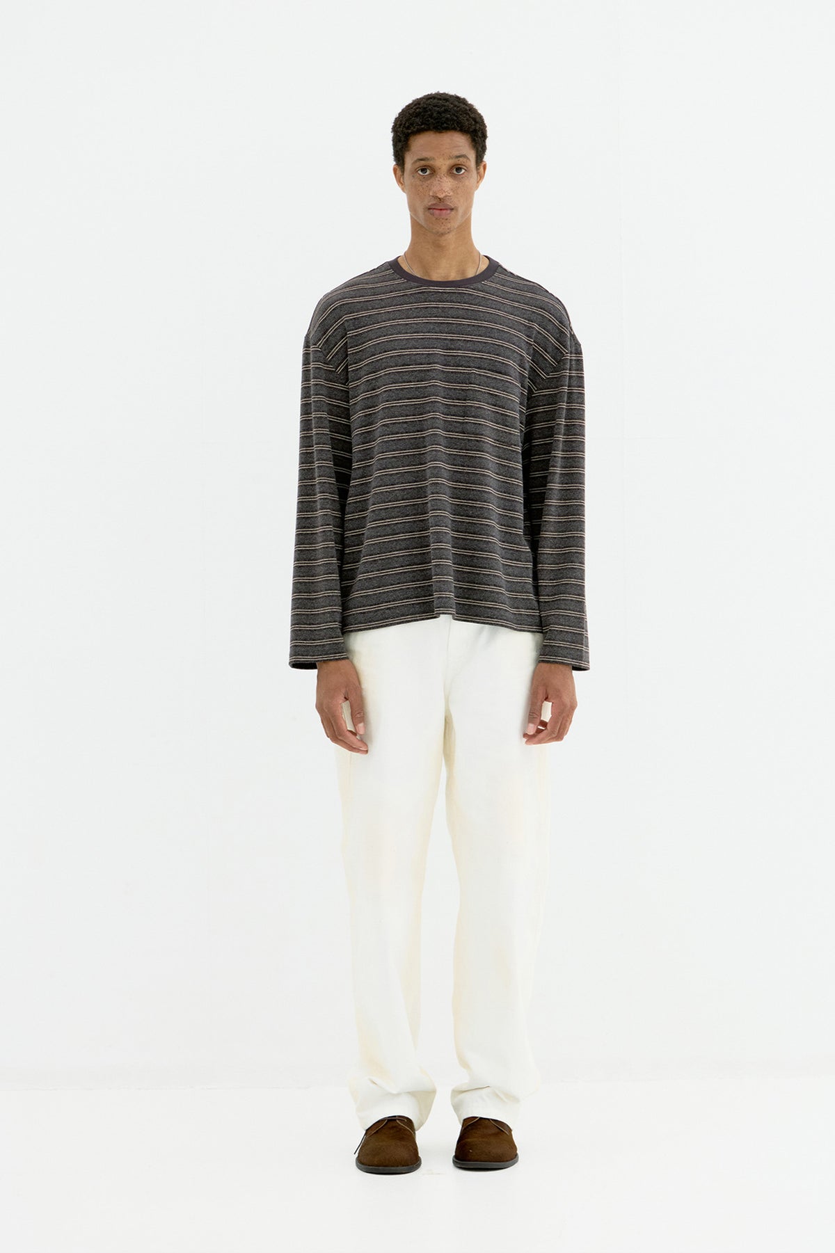 Coor - Soft Brushed Multi Pin Stripe T-Shirt (Charcoal) product image 2 | TRAB K-Fashion Australia