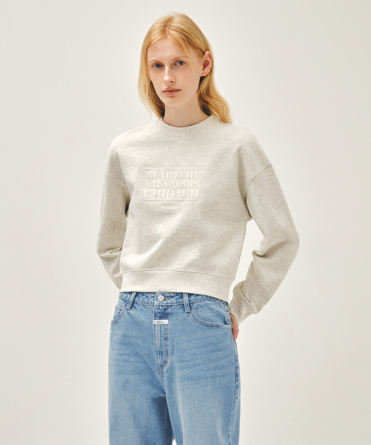 Marithe & Francois Girbaud - Classic Logo Crop Sweatshirt (Oatmeal) product image 2 | TRAB K-Fashion Australia