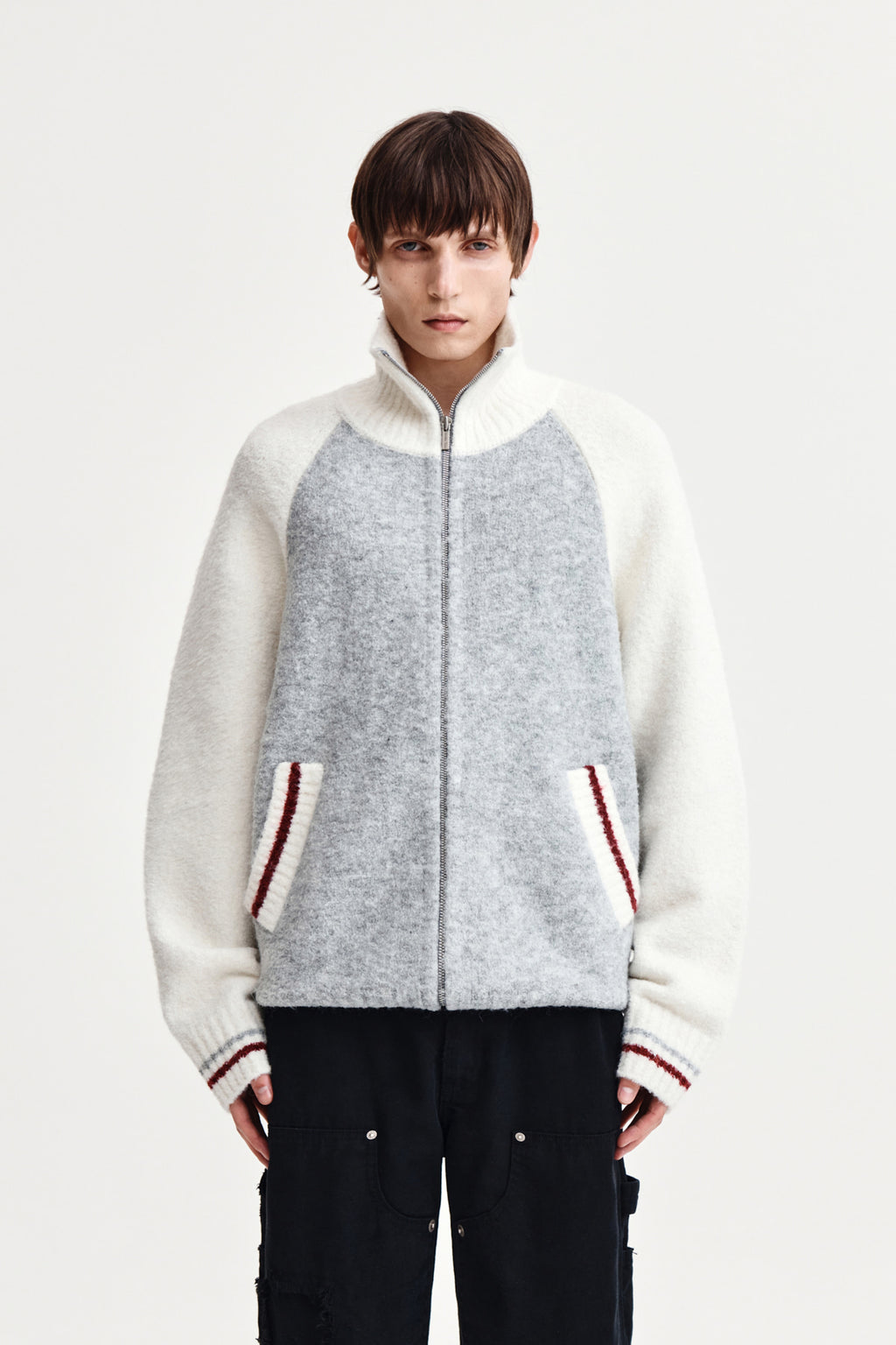Matin Kim - High Neck Raglan Knit Zip Up (Ivory) product image 10 | TRAB K-Fashion Australia