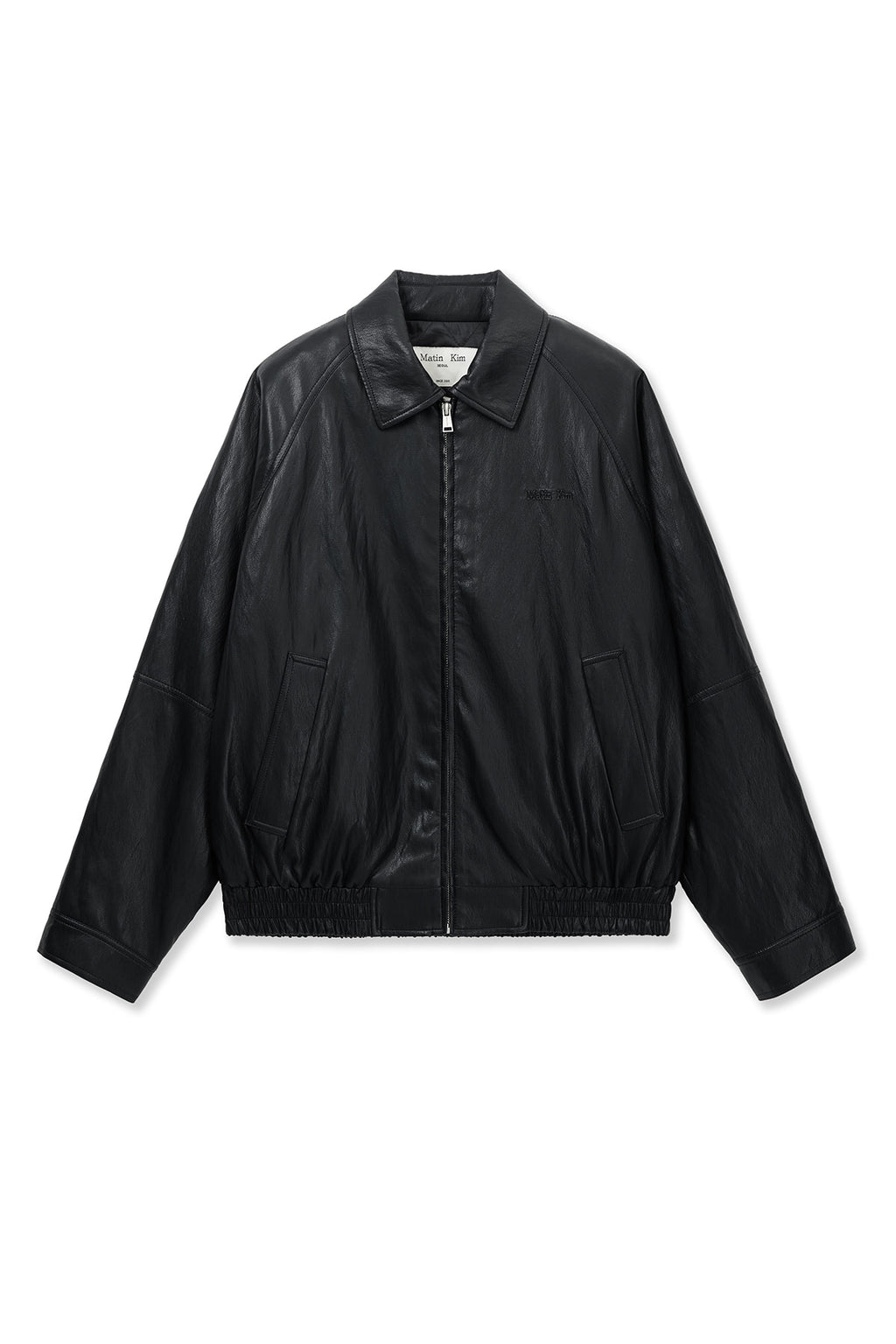 Matin Kim - Small Logo Quilted Faux Leather Zip Up Jumper (Black) product image 1 | TRAB K-Fashion Australia