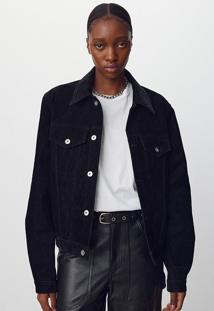 Tonywack - Velvet Denim Trucker Jacket (Black) product image 1 | TRAB K-Fashion Australia