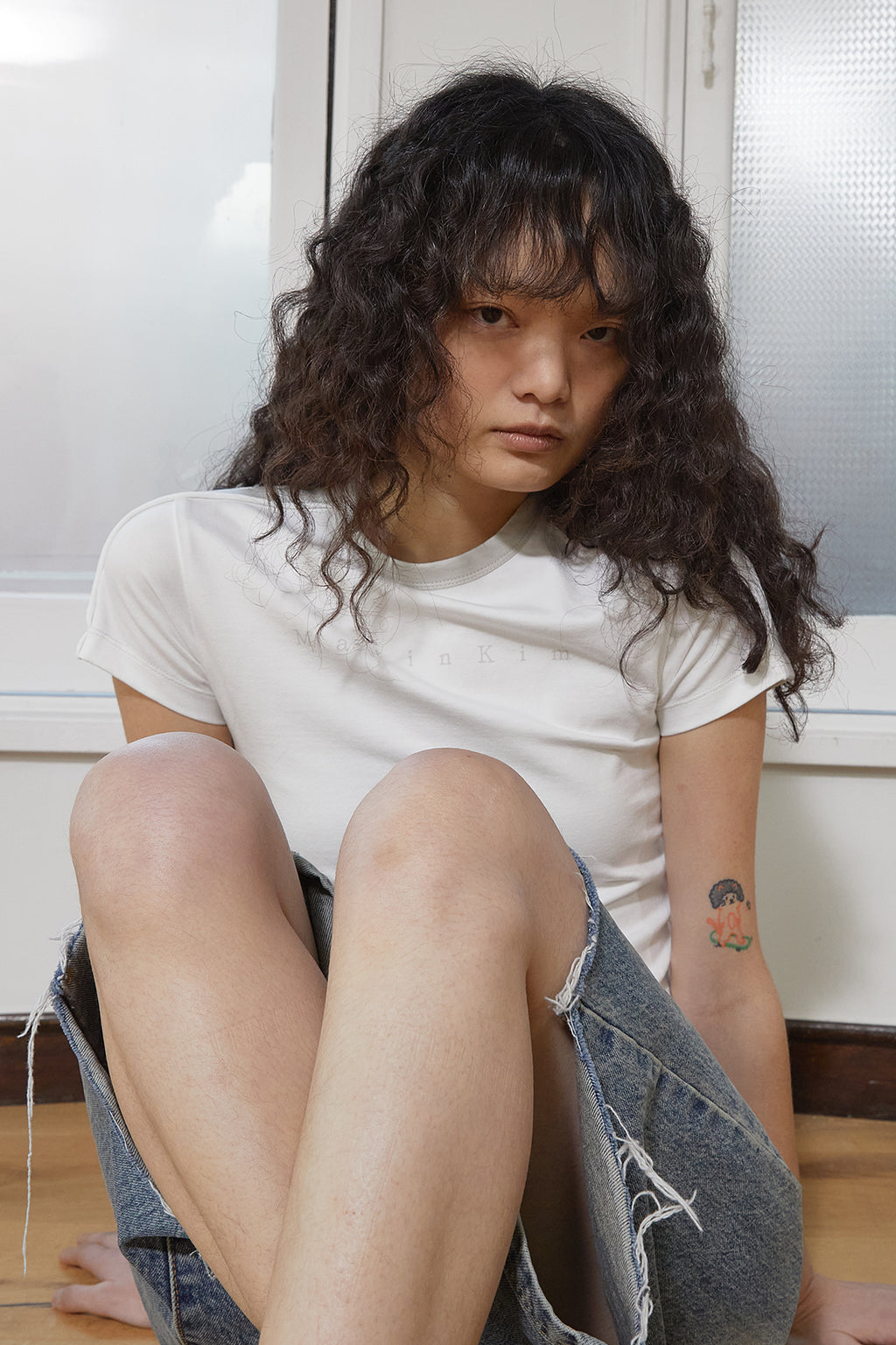 Matin Kim - Color Line Point Logo Crop Top (White) product image 12 | TRAB K-Fashion Australia