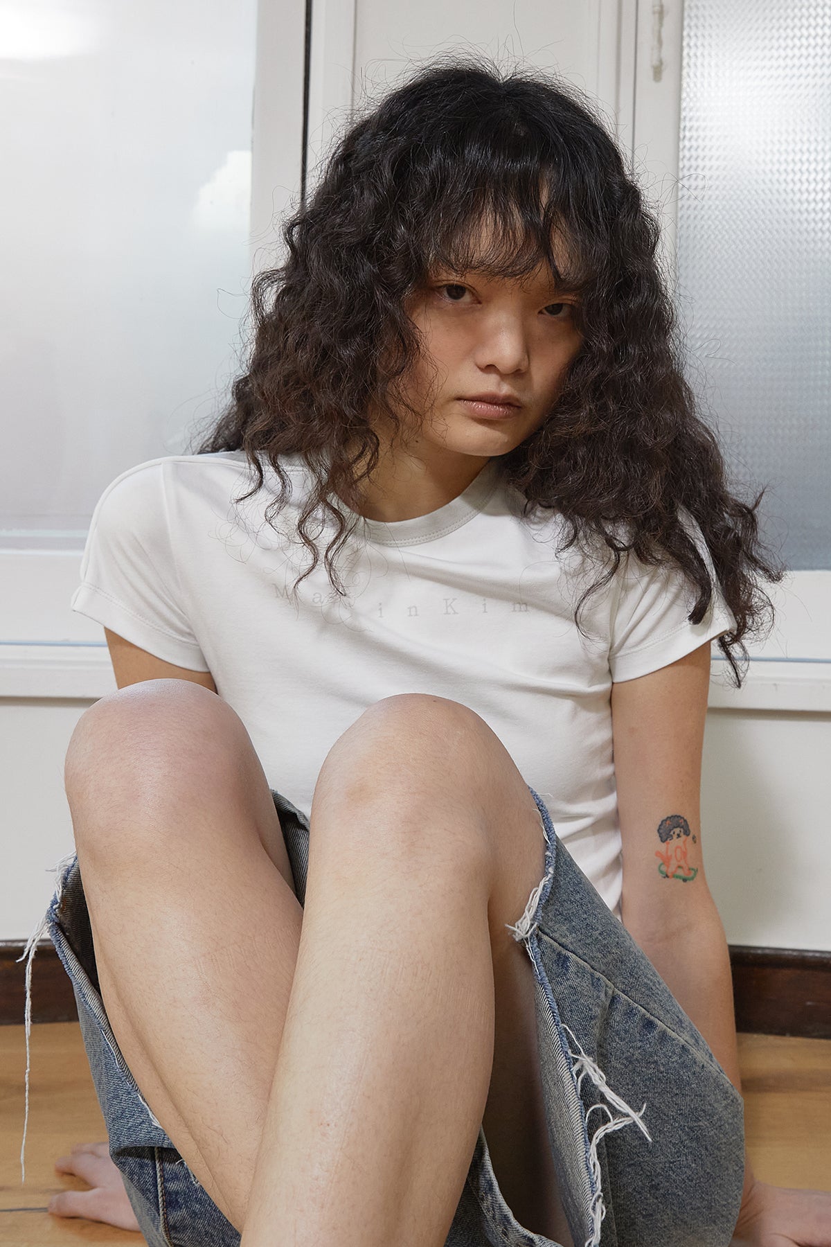 Matin Kim - Color Line Point Logo Crop Top (White) product image 12 | TRAB K-Fashion Australia