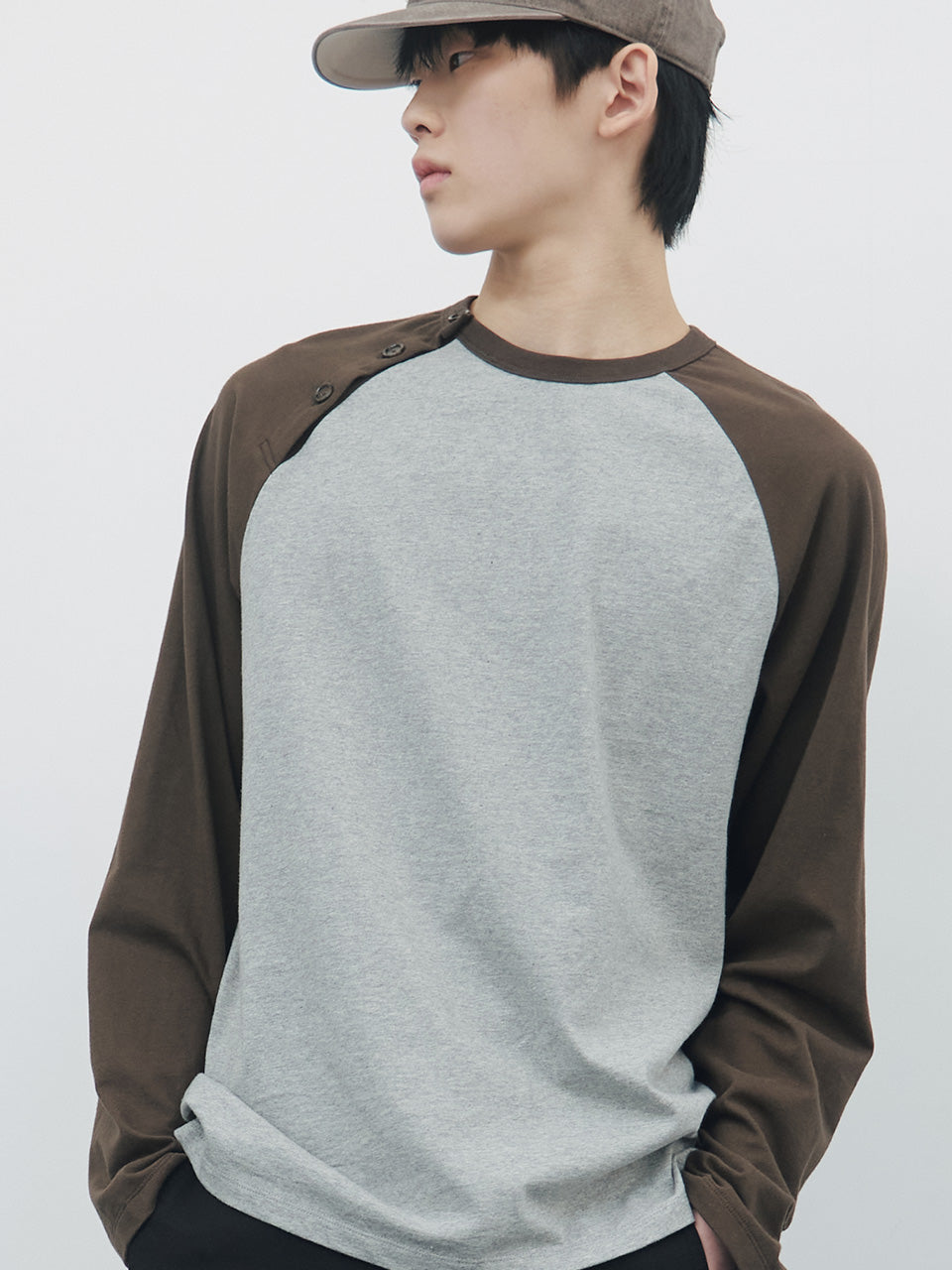 Kijun - Button Open Raglan Tee (Khaki Brown) product image 7 | TRAB K-Fashion Australia