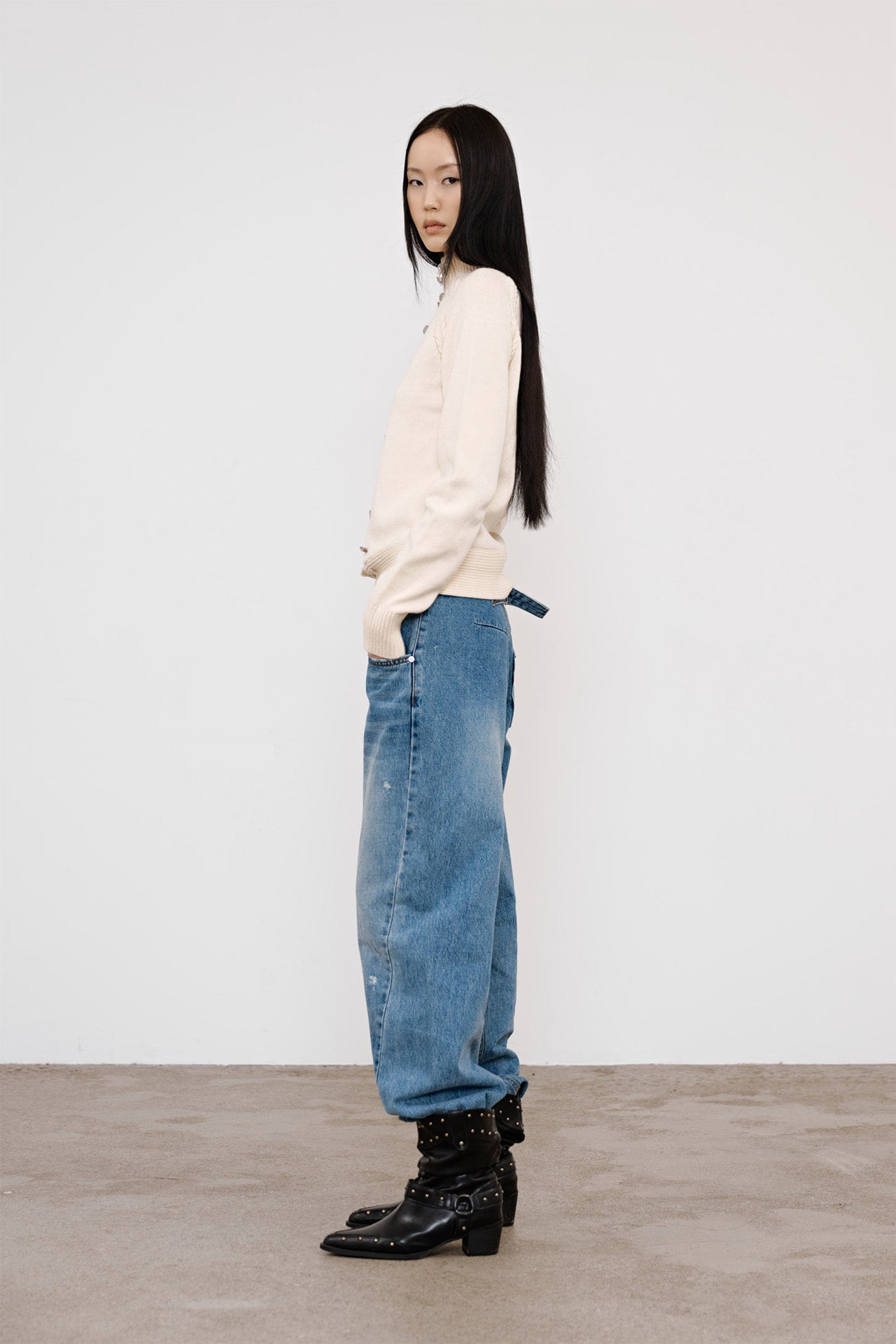 Deinet - High-Neck Stud Knit Outer (Ivory) product image 4 | TRAB K-Fashion Australia