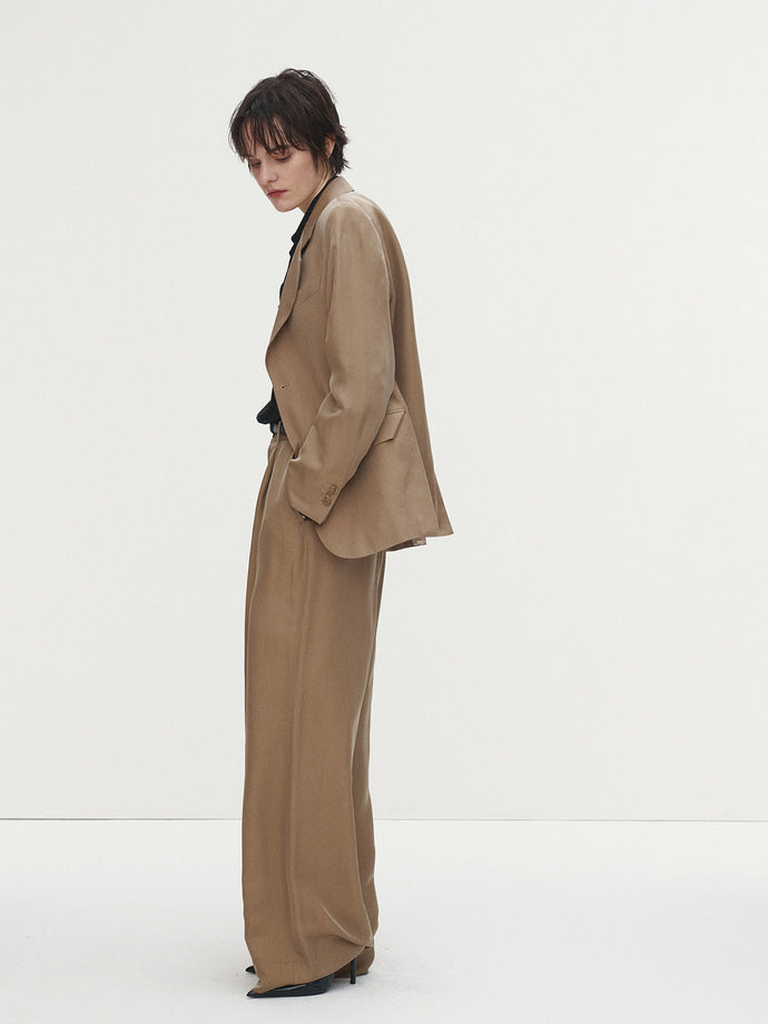 Tonywack - Silk Viscose One Tuck Trousers (Beige) product image 6 | TRAB K-Fashion Australia