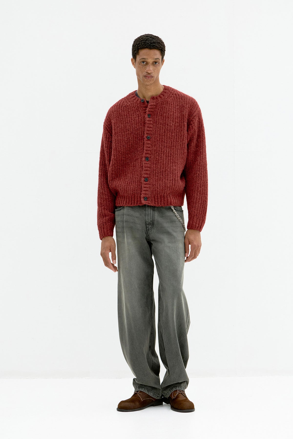 Coor - Hairy Button Up Round Cropped Cardigan (Burgundy) product image 2 | TRAB K-Fashion Australia
