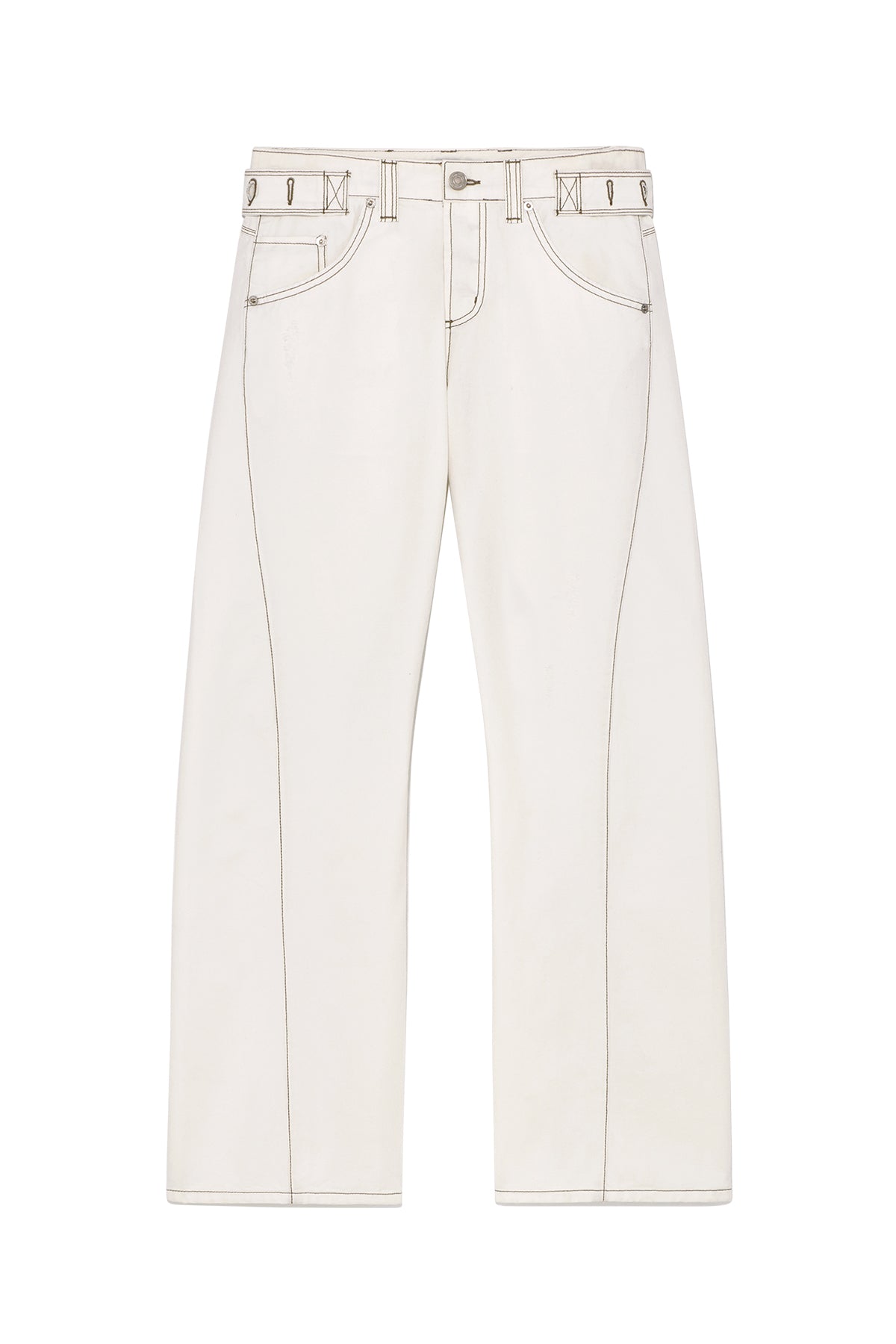 Matin Kim - Waist Buckle Curved Twill Denim Pants (White) product image 1 | TRAB K-Fashion Australia