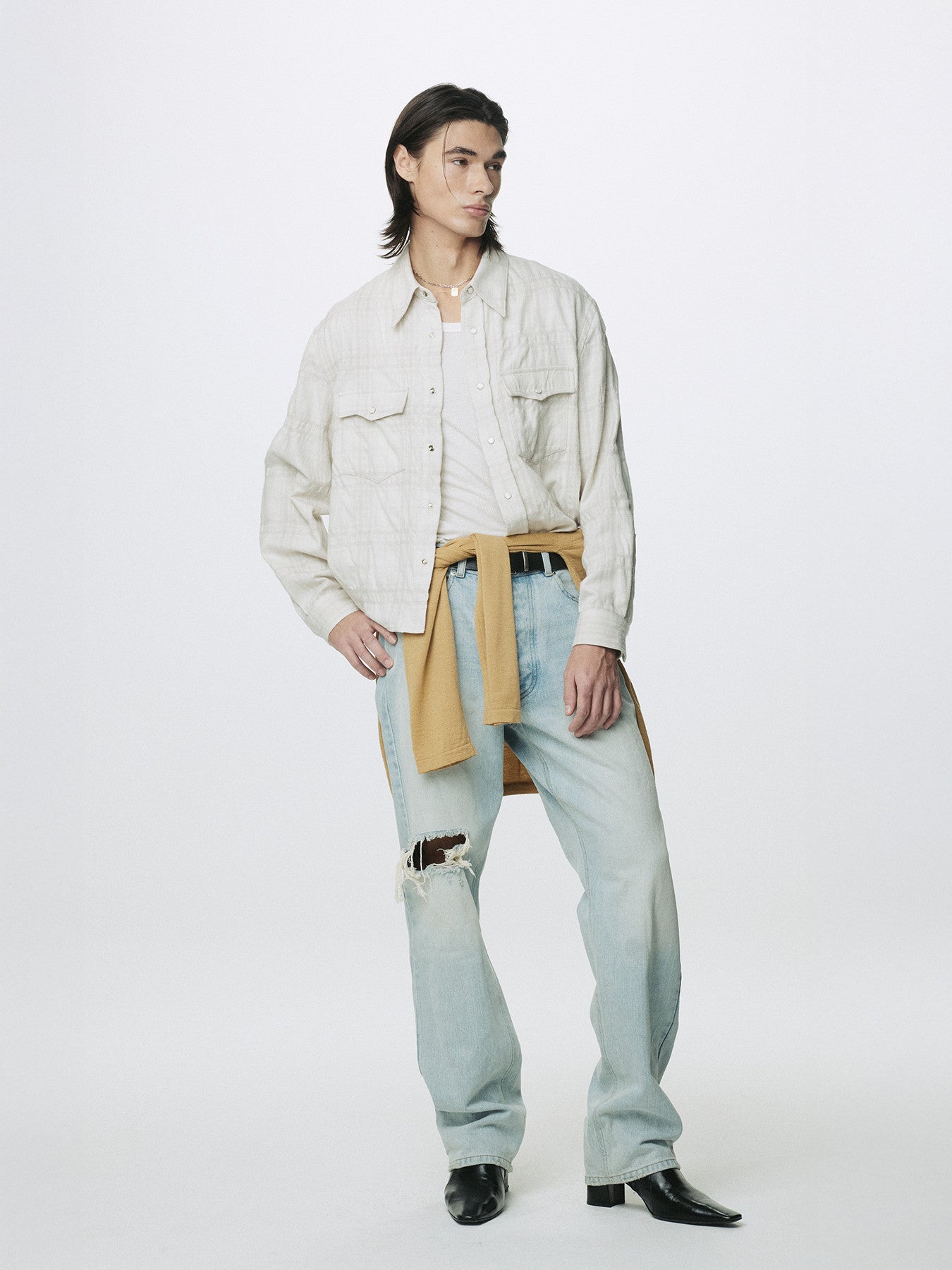 Tonywack - Wool And Cotton Checked Shirt Jacket Japanese Fabric (Ivory) product image 3 | TRAB K-Fashion Australia