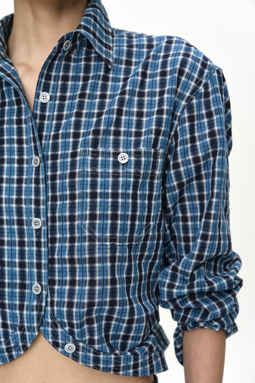 Andersson Bell - Check Curves Hem Shirt (Blue) product image 5 | TRAB K-Fashion Australia