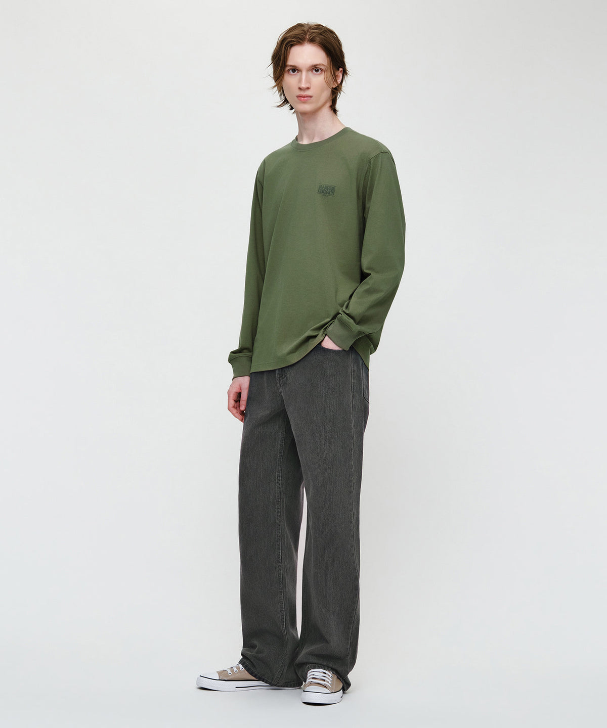 Marithe & Francois Girbaud - Semi-wide Broken Twill Denim Pants (Gray) product image 4 | TRAB K-Fashion Australia